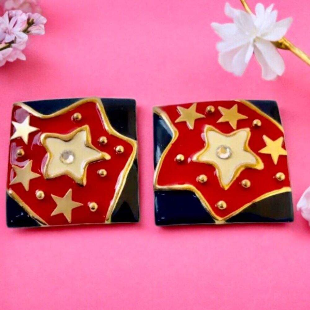 Vintage Don-Lin Enamel Clip-On Earrings